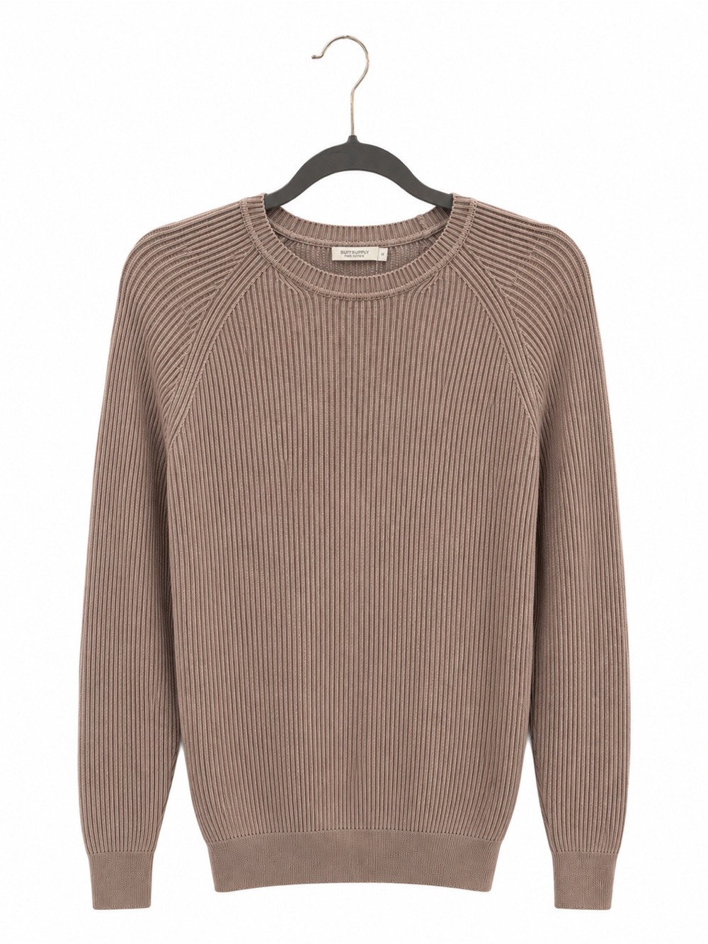 Suitsupply Pure Cotton Men’s Ribbed Knit Crewneck Sweater Tan Size M